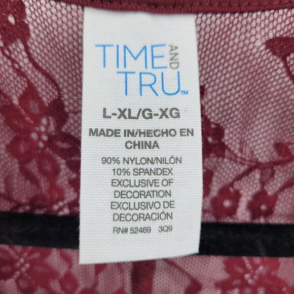 Time and Tru Lace Cardigan Maroon Wine L-XL Peplum Ruffle Bell 3/4 Sleeve Tunic - Picture 11 of 12